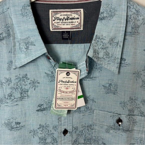 NWT Flag & Anthem Brownell Blue Cotton Tropical-Print Button-Down Shirt Size L - Picture 4 of 10